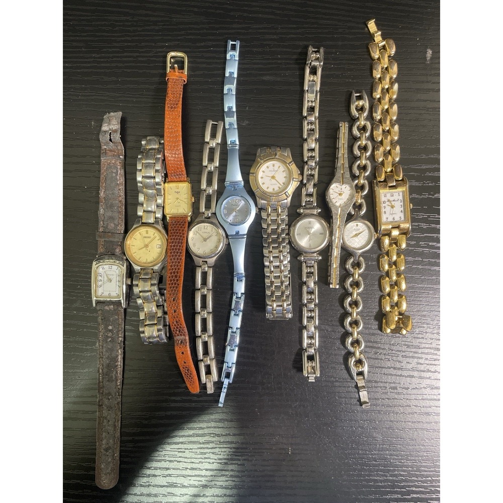 10 Ladies Watch Lot Seiko Coach Fossil Pulsar Untested Parts Repair